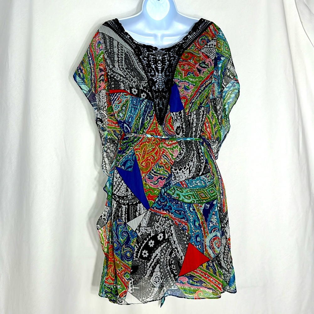 Alberto Makali Mulit-Colored Patchwork Pleated Dr… - image 2